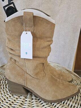 Time and Tru Tan Suede Mid-Calf Heeled Boots